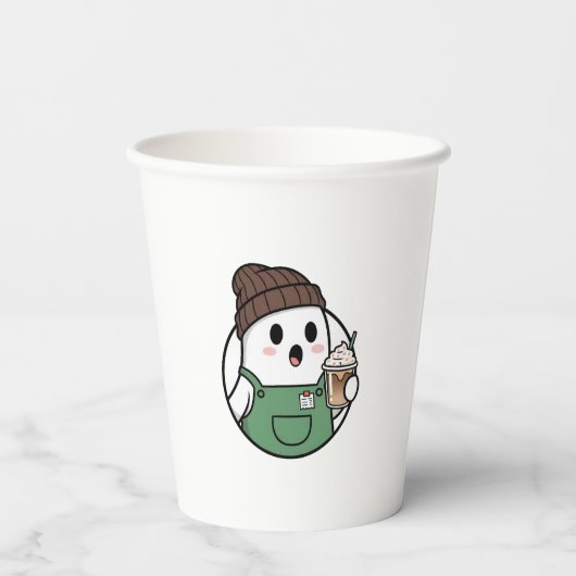 Cute Ghost Coffee Paper Cup – Funny Cartoon Dispos 紙コップ (裏面)