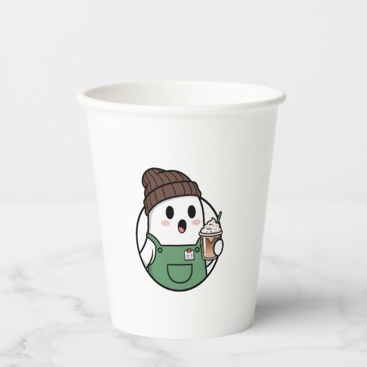 Cute Ghost Coffee Paper Cup – Funny Cartoon Dispos 紙コップ (正面)