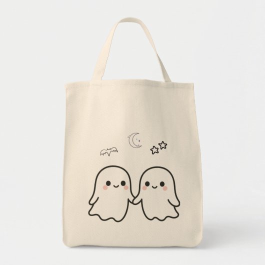 Cute Ghost Couple Halloween Design トートバッグ (正面)
