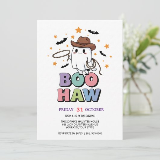 Cute Ghost Cowboy Party Card 招待状 (スタンド正面)