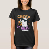 Cute Ghost “Creep It Real” – Funny Halloween Pun D Tシャツ (正面)