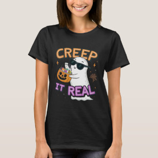 Cute Ghost “Creep It Real” – Funny Halloween Pun D Tシャツ
