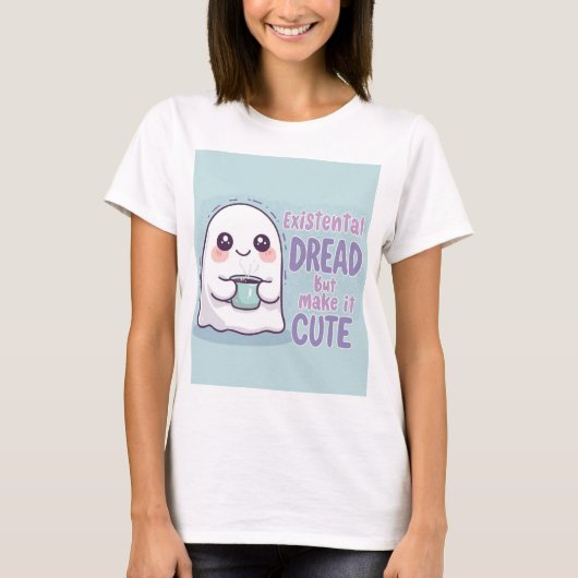 Cute Ghost "Existential Dread But Make It Cute"  Tシャツ (正面)