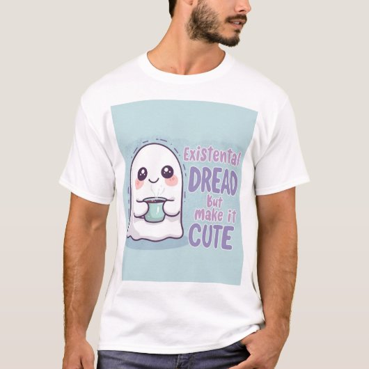 Cute Ghost "Existential Dread But Make It Cute"  Tシャツ (正面)