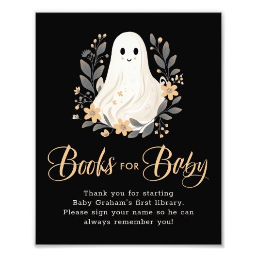Cute Ghost Fall Books for Baby Shower Sign フォトプリント (正面)