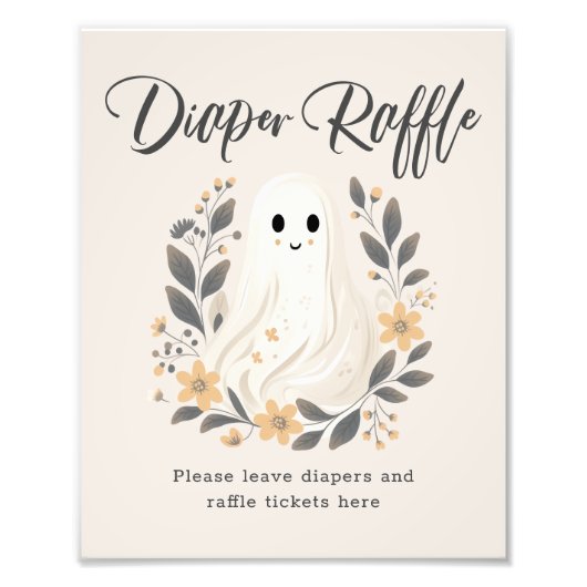 Cute Ghost Fall Diaper Raffle Baby Shower Sign フォトプリント (正面)