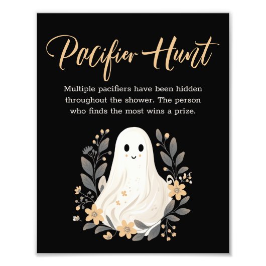 Cute Ghost Fall Pacifier Hunt Baby Shower Sign フォトプリント (正面)