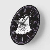Cute Ghost Family Hugging Black and White Stars Sp ラウンド壁時計 (傾斜)