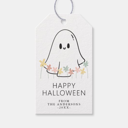 Cute Ghost Floral Halloween ギフトタグ (正面)