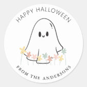 Cute Ghost Floral Halloween ラウンドシール (正面)