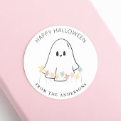 Cute Ghost Floral Halloween ラウンドシール