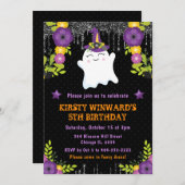 Cute Ghost Floral Halloween Birthday 招待状 (正面/裏面)