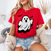 Cute Ghost Flying with Bats Minimalist Halloween Tシャツ