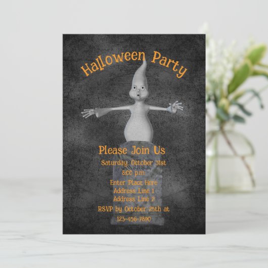 Cute Ghost Gravestone Halloween 招待状 (スタンド正面)