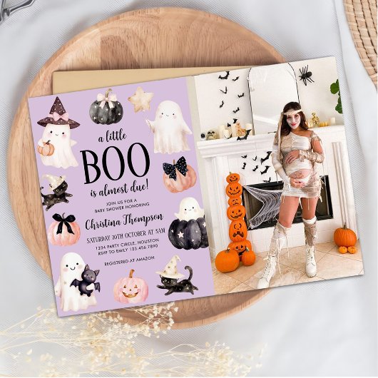 Cute Ghost Halloween Baby Shower Photo 招待状