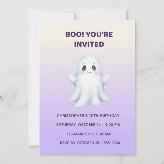 Cute Ghost Halloween Birthday Invitation | Kids Sp 招待状 (正面)