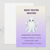 Cute Ghost Halloween Birthday Invitation | Kids Sp 招待状 (正面/裏面)