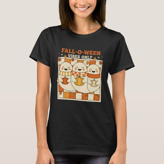 Cute Ghost Halloween Fall Pumpkin Autumn Vibes Onl Tシャツ (正面)