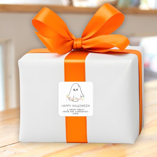 Cute Ghost Halloween Floral スクエアシール