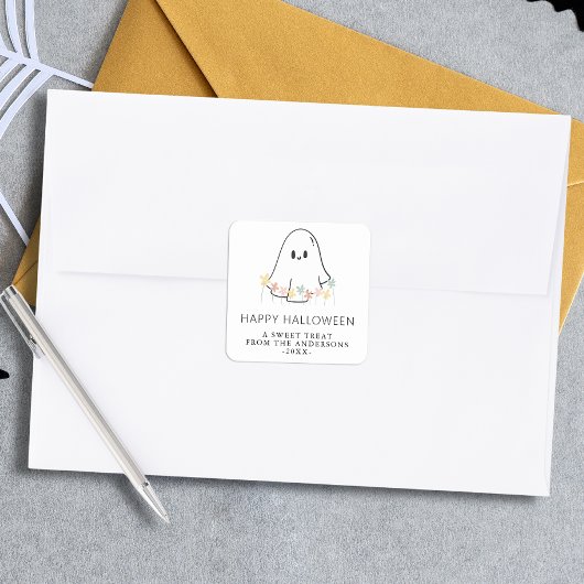 Cute Ghost Halloween Floral スクエアシール