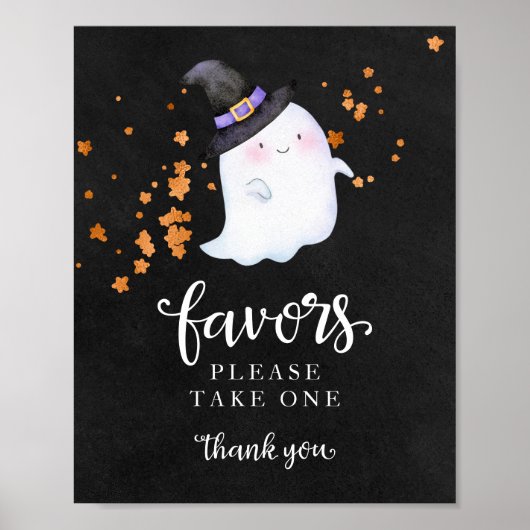 Cute Ghost Halloween Girl Baby Shower Favors Sign ポスター (正面)