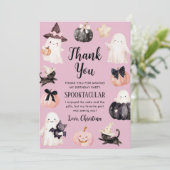 Cute Ghost Halloween Girl Birthday Party サンキューカード (スタンド正面)