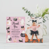 Cute Ghost Halloween Girl Birthday Party Photo サンキューカード (スタンド正面)