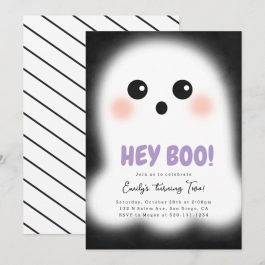 Cute Ghost Halloween Party Invitation 招待状 (正面/裏面)