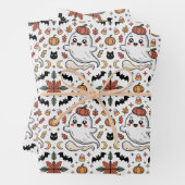 Cute Ghost Halloween Pumpkin Floral Pattern ラッピングペーパーシート (インサイチュ)