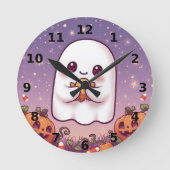 Cute Ghost Halloween Wall Clock ⏰👻 ラウンド壁時計 (正面)