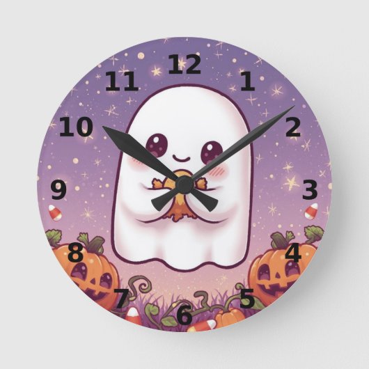 Cute Ghost Halloween Wall Clock ⏰👻 ラウンド壁時計 (正面)