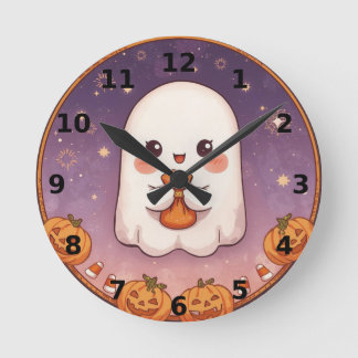 Cute Ghost Halloween Wall Clock ラウンド壁時計