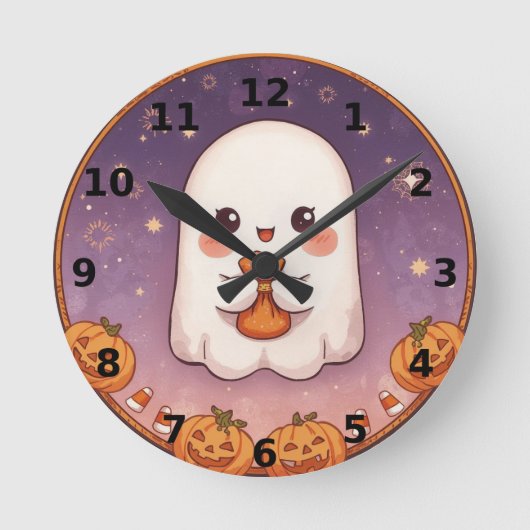 Cute Ghost Halloween Wall Clock ラウンド壁時計 (正面)