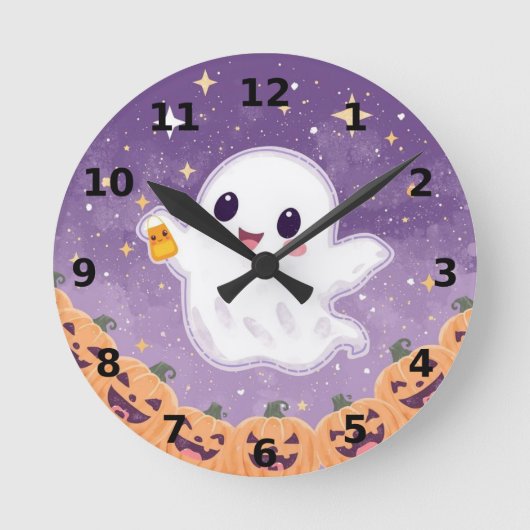 Cute Ghost Halloween Wall Clock ⏰🎃 ラウンド壁時計 (正面)