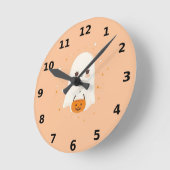 Cute Ghost Halloween Wall Clock – Spooky Decor ラウンド壁時計 (傾斜)