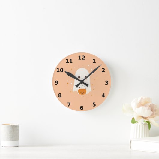 Cute Ghost Halloween Wall Clock – Spooky Decor ラウンド壁時計 (ホーム)