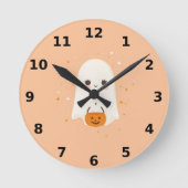 Cute Ghost Halloween Wall Clock – Spooky Decor ラウンド壁時計 (正面)