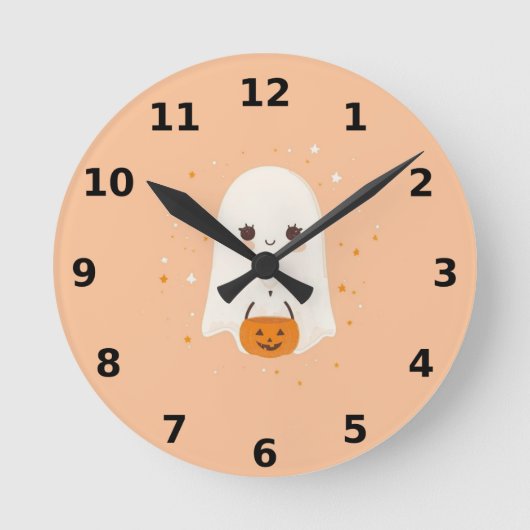 Cute Ghost Halloween Wall Clock – Spooky Decor ラウンド壁時計 (正面)