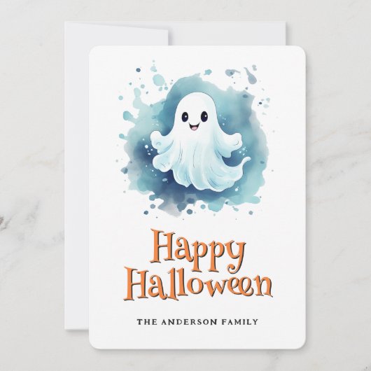 Cute Ghost Happy Halloween Card シーズンカード (正面)