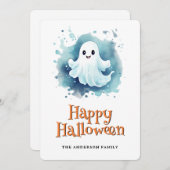 Cute Ghost Happy Halloween Card シーズンカード (正面/裏面)