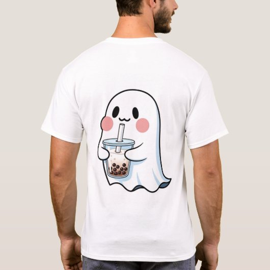 Cute Ghost Holding Boba Tea Bubble Tea Kawaii  Tシャツ (裏面)
