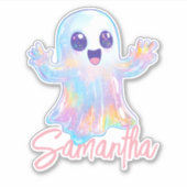 Cute Ghost Holographic Look Halloween Custom シール (正面)