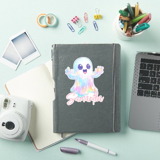 Cute Ghost Holographic Look Halloween Custom シール (iPadカバー)