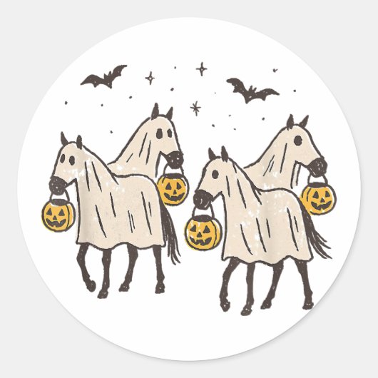 Cute Ghost Horses Halloween Trick or Treat  ラウンドシール (正面)