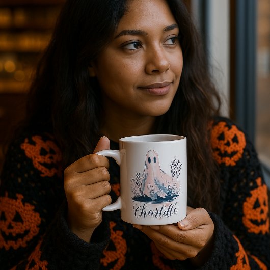 Cute Ghost in Bushes Name Halloween コーヒーマグカップ