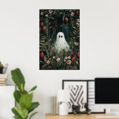 Cute Ghost In Strawberry Meadow Print, Ghost ポスター (ホームオフィス)