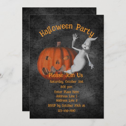 Cute Ghost Jack-O-Lantern Halloween 招待状 (正面/裏面)