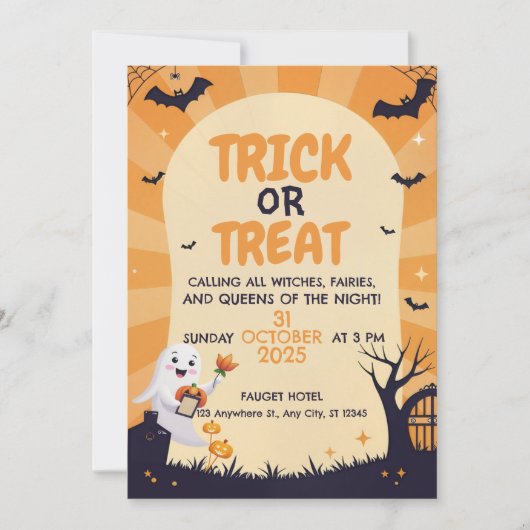 Cute Ghost Kids Halloween Party Invitation 招待状 (正面)