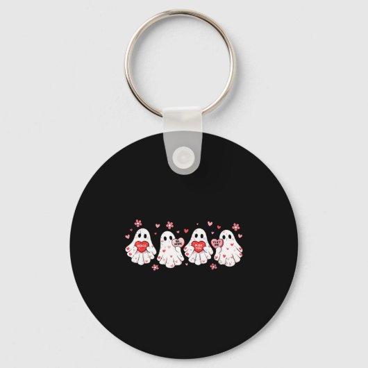 Cute Ghost Love Hearts Valentines Day Womens Teens キーホルダー (正面)