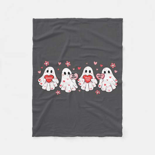Cute Ghost Love Hearts Valentines Day Womens Teens フリースブランケット (正面)